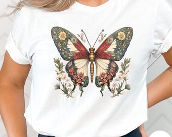 Schmetterling Shirt, Motten Shirt, Cottagecore Shirt, Käfer Shirt, ästhetisches Shirt, Botanische Schmetterling Shirt, Goblincore T-Shirt, Dark Academia T, N014