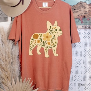 Chemise bouledogue français Comfort Colors®, cadeaux bouledogue français, chemise Frenchie, cadeau bouledogue français, chemise florale pour chien français, cadeau pour maman de chien P080