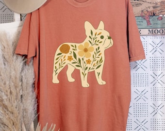Chemise bouledogue français Comfort Colors®, cadeaux bouledogue français, chemise Frenchie, cadeau bouledogue français, chemise florale pour chien français, cadeau pour maman de chien P080