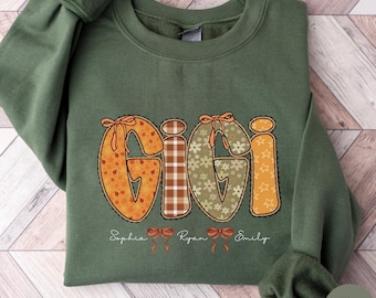 Personalized Gigi Sweatshirt with Names, Fall Sweatshirt for Gigi, Pumpkin Fall Sweatshirt Shirt from Grandkids Kids, Fall Gigi Shirt M146