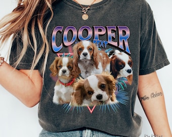 Aangepaste vintage bootleg huisdier shirt, gepersonaliseerde hond bootleg rap shirt, retro jaren 90 graphic tee, hondenliefhebber kleding, aangepast ontwerp huisdier gezicht, P022