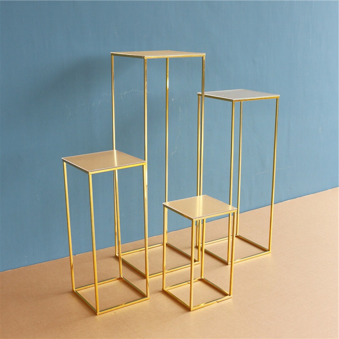 Set of 4 Gold Pedestal Plant Stand Square Rack Flower Holder Etsy