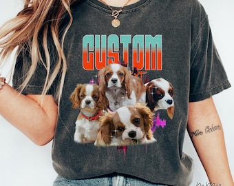 Aangepast vintage shirt voor huisdier, gepersonaliseerde hond bootleg rap-shirt, retro jaren 90 grafisch huisdier T-shirt, kleding hondenliefhebber, aangepast ontwerp gezicht huisdier, P007