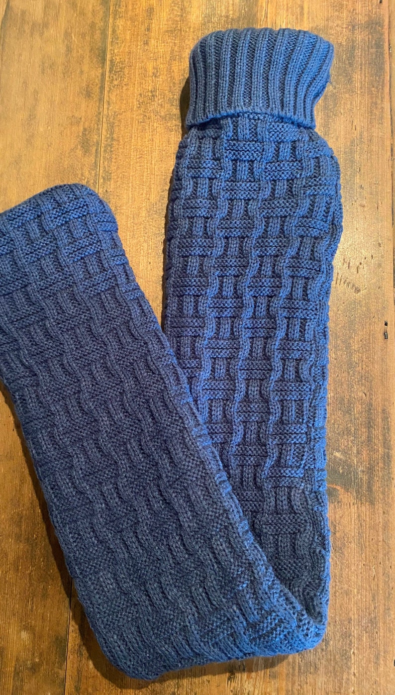 Long Hot Water Bottle and Blue Knit Cover 77cm Etsy UK