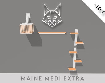 Maine Medi Extra | Kletterset für Katzen | Wandliege | Katzenlaufsteg | Katzentreppe
