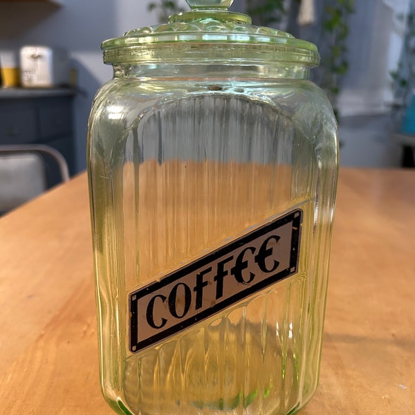 Vintage green depressionglass coffee container