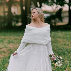 white wedding shawl with sleeves