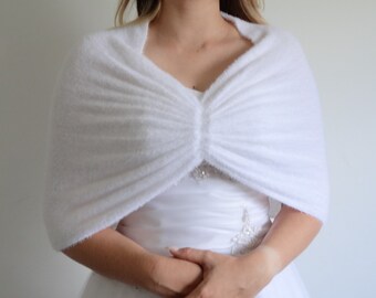 Loren alpaca- Knitted stole, Wedding cape, Capelet **Ready To Ship** White