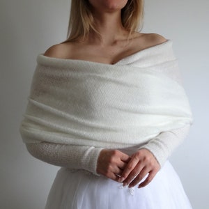 Wedding shawl with sleeves ivory, bridal cover up, stole, wrape, cape, ivory bolero sweater scarf, wedding jacket, shrug