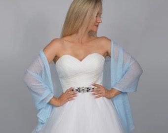 Scialle nuziale, Mantello da sposa sottile, Bolero avvolgente per la sposa e la damigella d'onore, regalo per addio al nubilato, scialle traforato blu