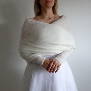 Scialle da sposa con maniche avorio, copertura da sposa, stola, involucro, mantello, sciarpa maglione bolero avorio, giacca da sposa, scrollata di spalle immagine 4