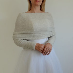 Châle de mariage avec manches : châle de mariée beige pull de mariage élégant. Écharpe beige avec bras, boléro de mariée, tenue vestimentaire, veste image 6