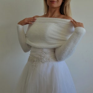 Braut Pullover Flauschiger Brautschal mit Ärmeln, gestrickter Bolero Shrug Elegante Hochzeitsjacke Stola Bild 6