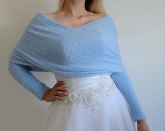 Molly-  Wedding bolero, sweater scarf. Blue,**Ready To Ship**  Bestseller, shawl with sleeves