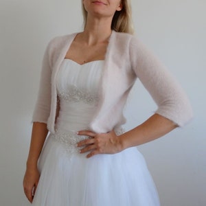 Bridal cardigan powder rose, knit jacket for wedding, bridal coat, modern top,  bolero wrap, wool rose sweater- Elizabeth