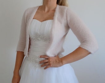 Cardigan de mariée rose poudré, veste en tricot pour mariage, manteau de mariée, haut moderne, boléro enveloppement, pull en laine rose - Elizabeth