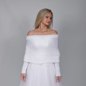 Pull de mariage blanc, châle avec manches, boléro de mariée moelleux, camouflage, haussement d'épaules de boléro, étole de mariée, idéal pour des occasions spéciales image 5