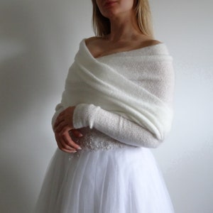 Scialle da sposa con maniche avorio, copertura da sposa, stola, involucro, mantello, sciarpa maglione bolero avorio, giacca da sposa, scrollata di spalle immagine 5