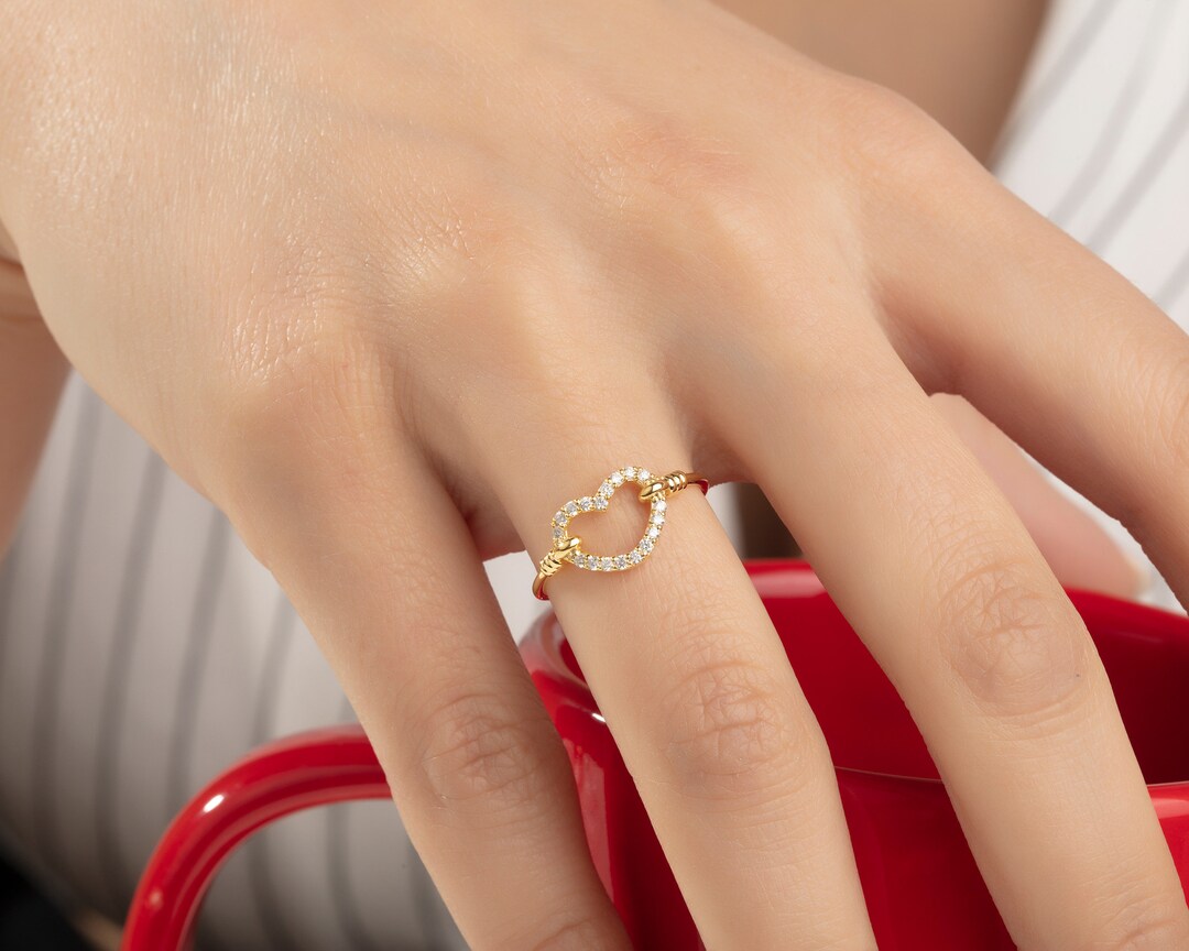 Solid Gold Heart Ring Thin Gold Ring Dainty Promise Ring Etsy
