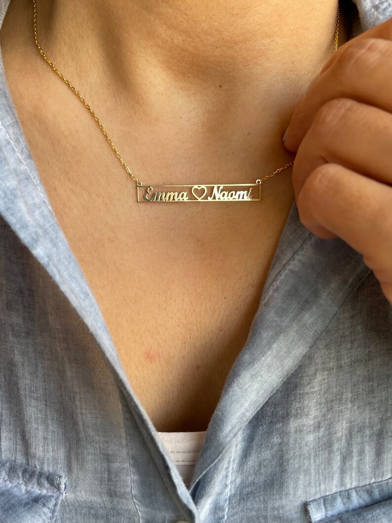 Framed Name Necklace 14K Gold Couples Necklace Two Names Etsy