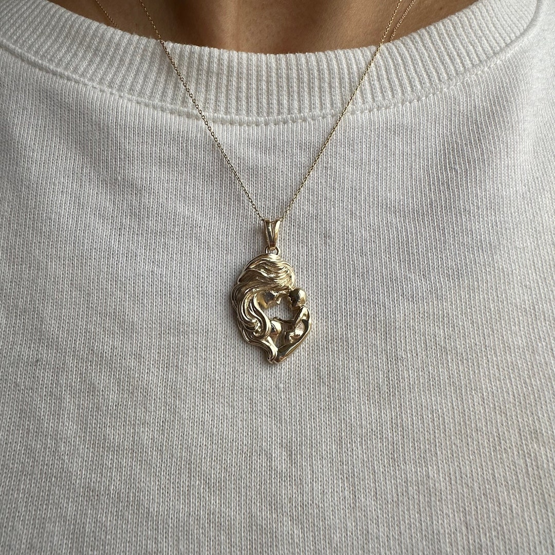 14K New Mom Necklace, Gold Gift for New Mom, Unique Baby Shower Gift