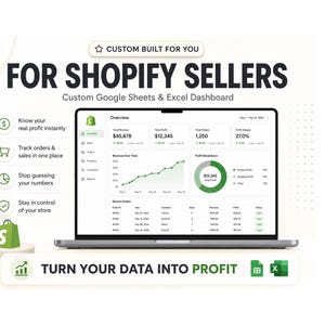 Shopify Sales Profit Tracker | Anpassade Google Sheets, Excel Dashboard (digital nedladdning)
