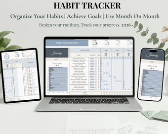 Digital Planner Undated for iPad & Android | GoodNotes Daily Weekly Monthly Journal with ADHD | Habit Tracker Spreadsheet atomic To Do List