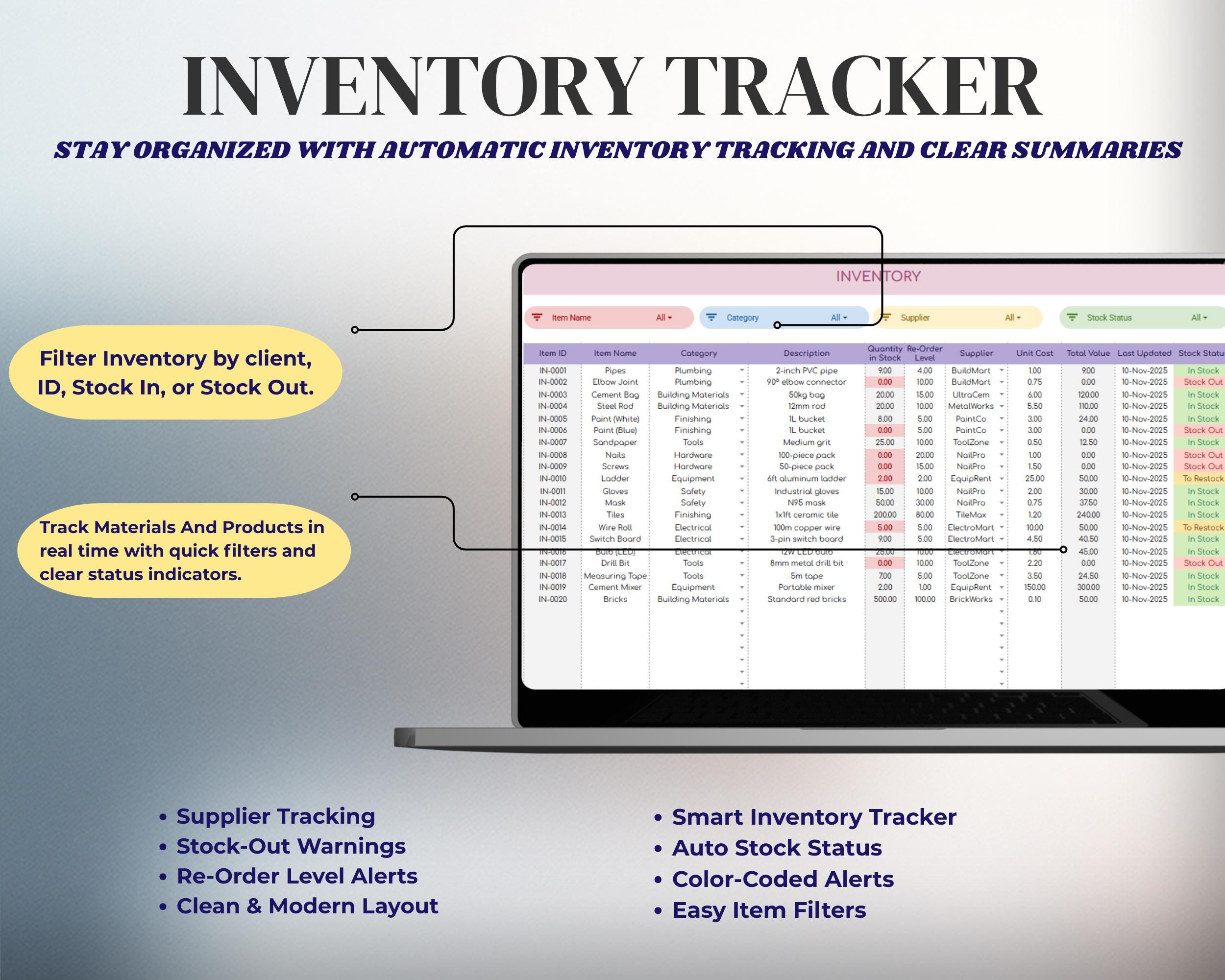 Inventory Spreadsheet, Inventory Tracker Excel, Inventory Template ...