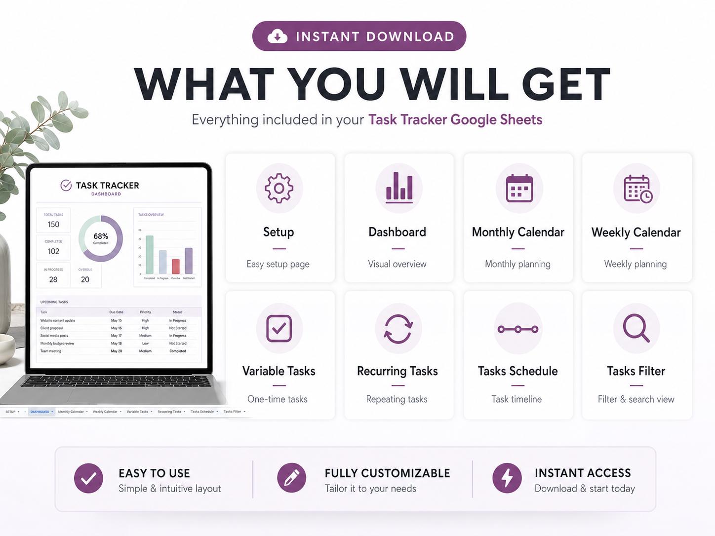 ADHD Task Tracker Spreadsheet Google Sheets Dashboard, Digital Planner ...
