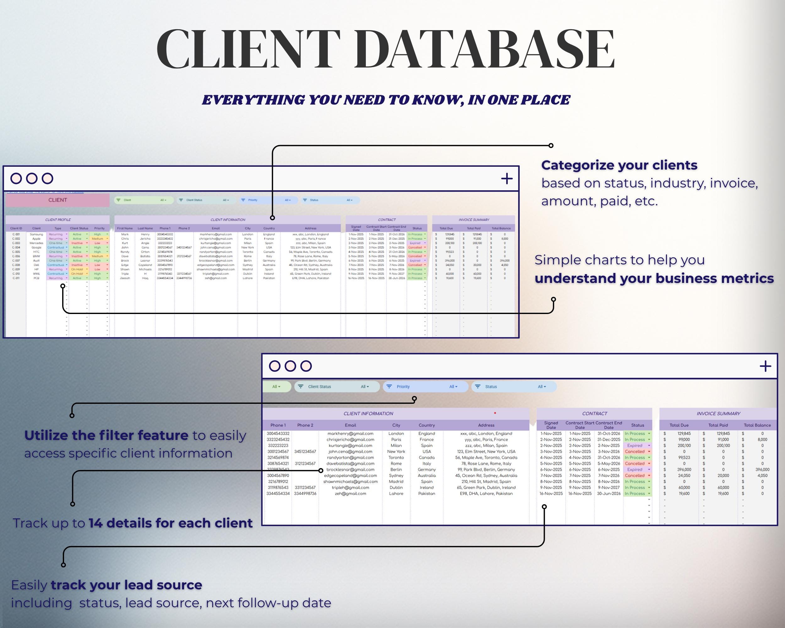 All-in-one Client and Invoice Tracker | Excel and Google Sheets ...