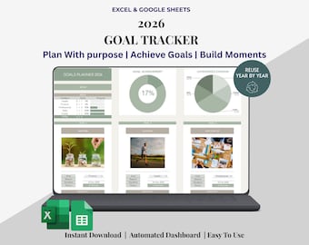 Goal Planner Google Sheets Dark Mode Goal Tracker Excel Spreadsheet Goal Setting Planner Visual Board 2026 New Year’s Resolution Tracker