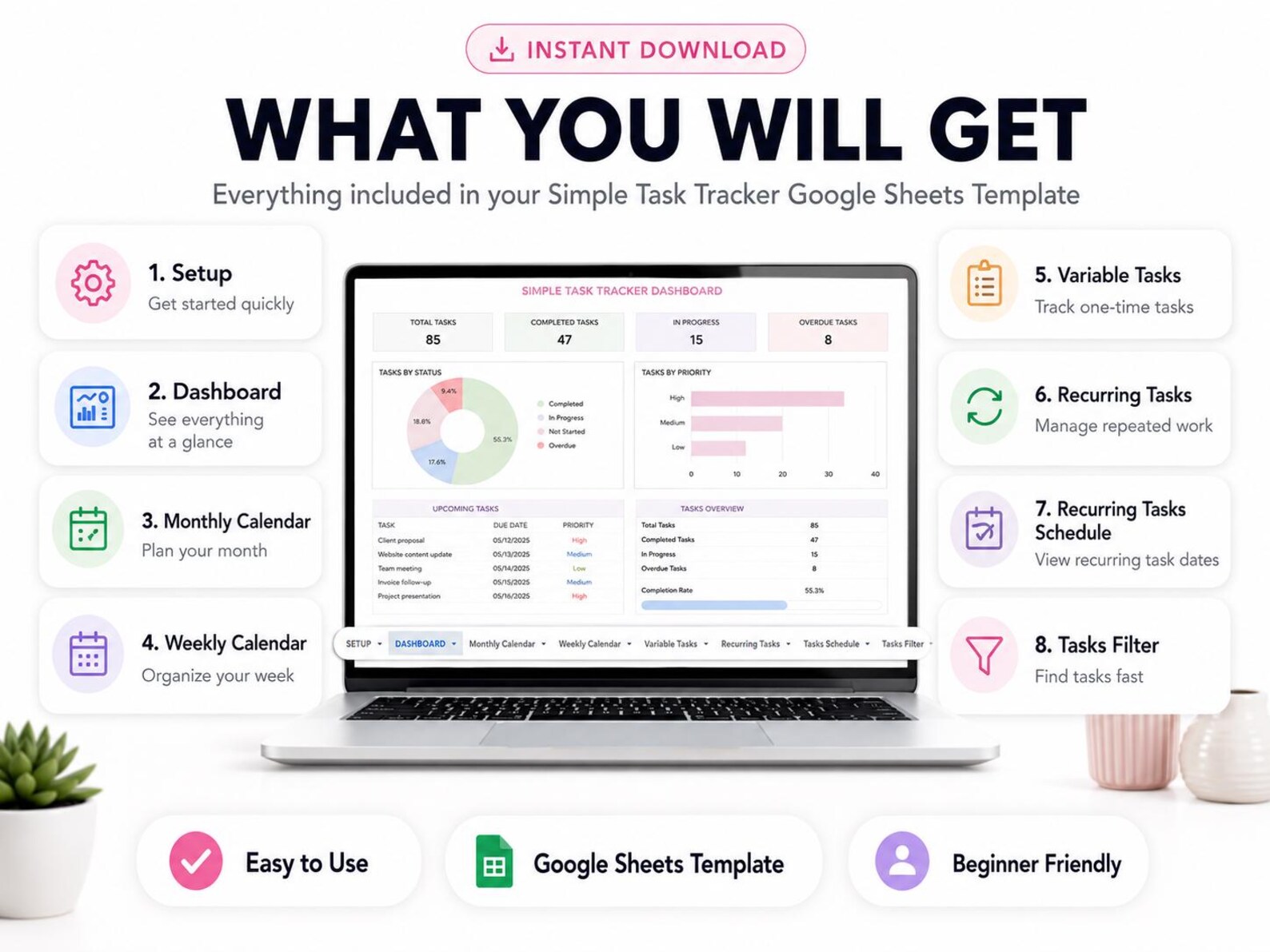 Task Tracker Spreadsheet Template Google Sheets Digital To-do List ...