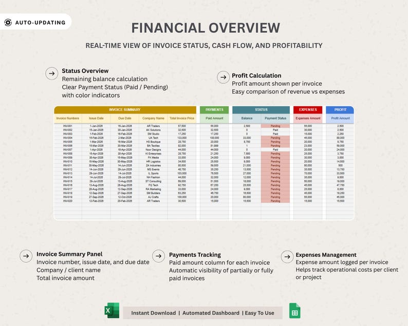 Invoice Tracker Spreadsheet, Client Tracker Excel, Invoice Generator ...