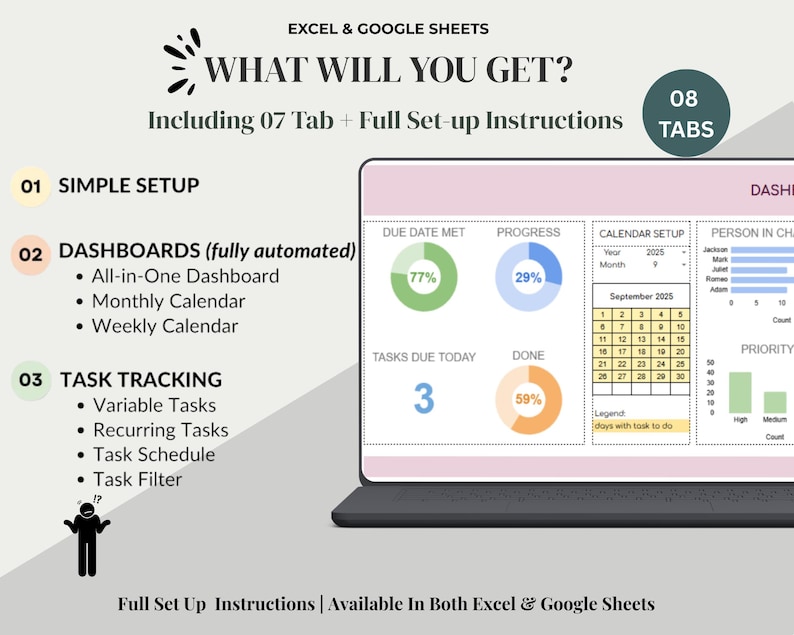 Task Tracker Spreadsheet Google Sheets Excel to Do List Template Task ...