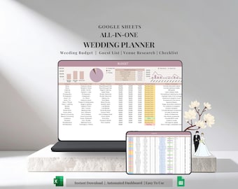 All-in-One Wedding Planner Spreadsheet, Wedding Budget Tracker Wedding Timeline Checklist Guest List Tracker Wedding Itinerary Seating Plan