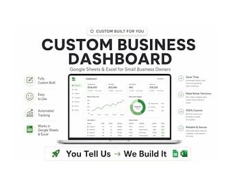 Anpassad kalkylblad för företagsinstrumentpaneler | Google Sheets och Excel-spårare | Försäljning, vinst, utgifter och lagerspårare Analys för småföretag