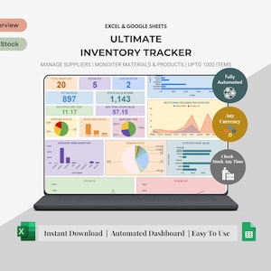 Hoja de cálculo de seguimiento de inventario, seguimiento de ganancias para pequeñas empresas, Hojas de cálculo de Google Excel, gestión de inventario, registro de inventario, seguimiento de pedidos de lista