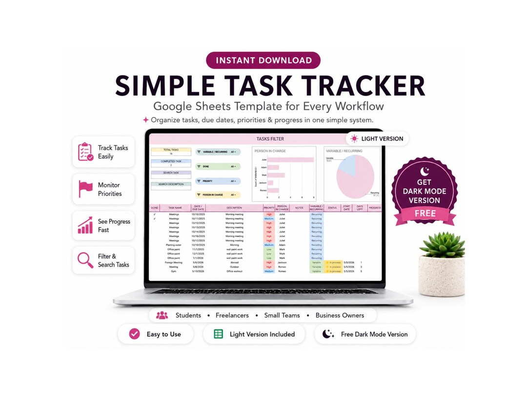 Task Tracker Spreadsheet Template Google Sheets Digital To-do List ...