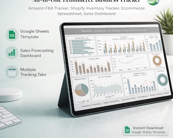 Shopify Sales Tracker Spreadsheet, Amazon eBay Ecommerce Inventory Tracker, Sales Counter, Profit Loss Dashboard, Stock Shipping Sheet