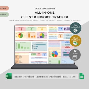 Invoice & Client Tracker Spreadsheet for Small Business CRM Google Sheets Invoice Tracker Generator  Report Sheet Payment Tracker