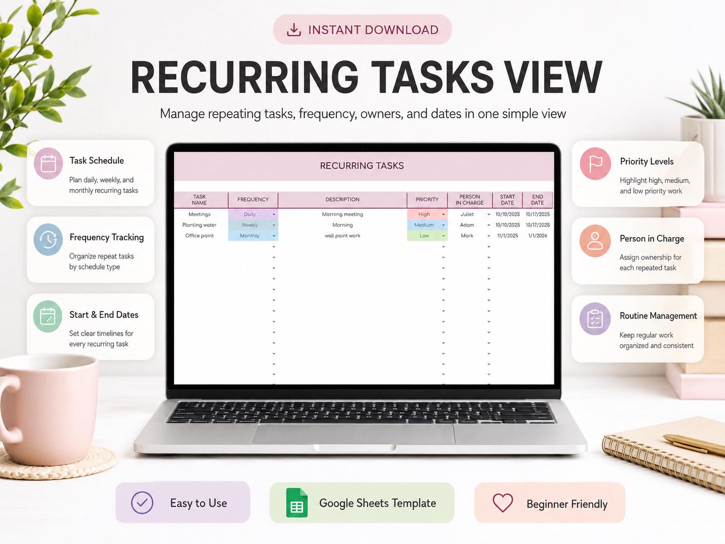 Task Tracker Spreadsheet Template Google Sheets Digital To-do List ...