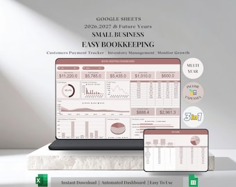 Easy Bookkeeping Template | Small Business Finance Spreadsheet | Income and Expense Purchase Order Inventory, sales Tracker Profit and Loss