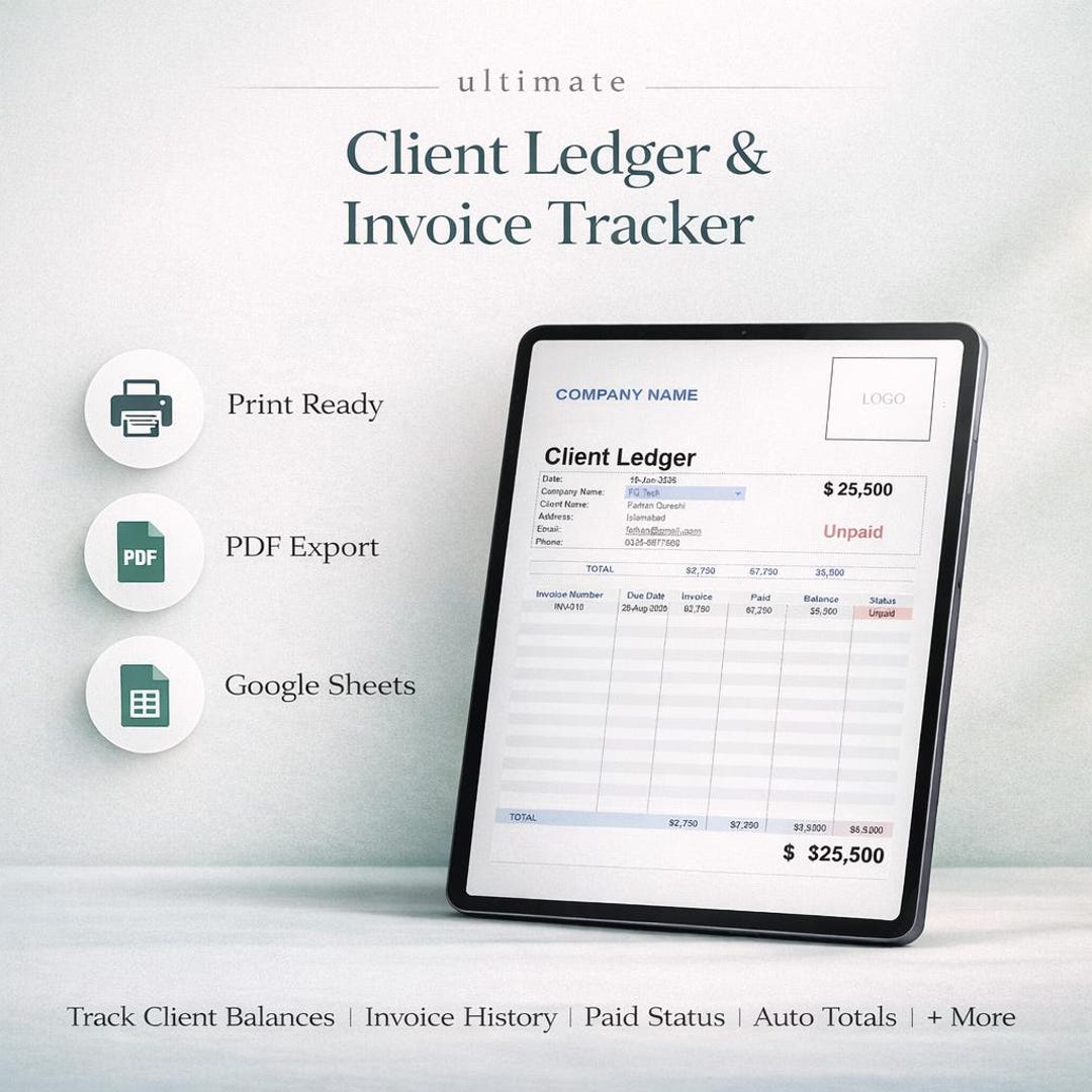 Client Ledger & Invoice Tracker Google Sheets Template, Printable ...