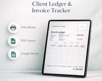 Client Ledger & Invoice Tracker Google Sheets Template, Printable Invoice Log Small Business Payment Tracker, PDF Export Billing Spreadsheet