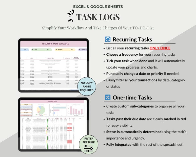 Task Tracker Spreadsheet Google Sheets Excel to Do List Template Task ...