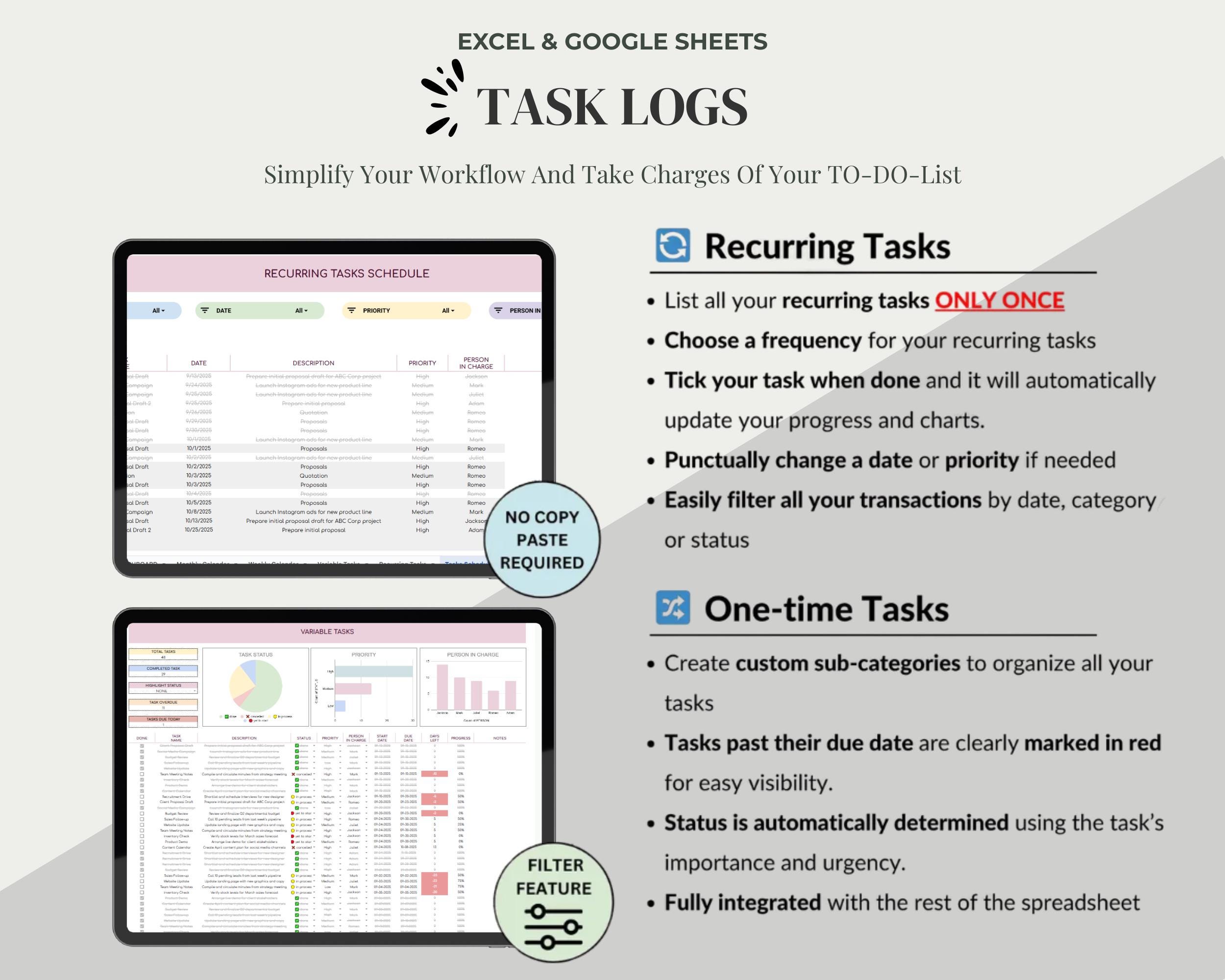 Task Tracker Spreadsheet Google Sheets Excel to Do List Template Task ...
