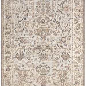 Traditioneel handgeknoopt tapijt in ivoorbeige taupe, hooglaagpolig Nieuw-Zeelandse wollen tapijt, neutraal vintage decor 8 x 10 9 x 12 voor woonkamer