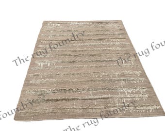 Hand Knotted Wool Rug – Abstract Taupe, Beige, Olive Tones