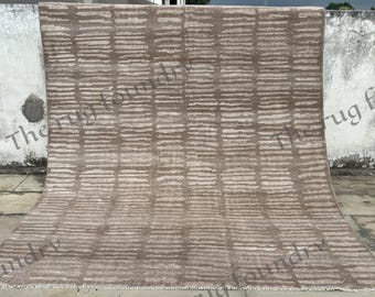 Hand Knotted Wool Rug – Modern Checkered Beige Ivory Carpet, Scandinavian Style