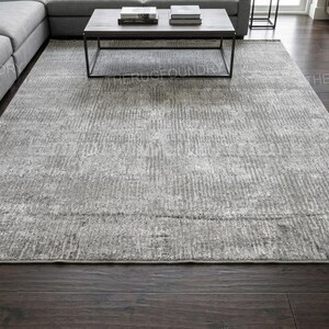 8 x 10 tapis de laine et viscose noués à la main, tapis de luxe gris texturé moderne